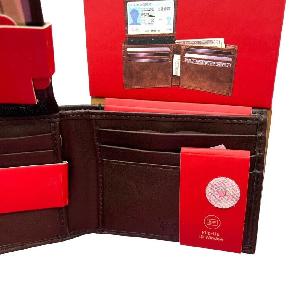 Levis‎ Mens Bifold Wallet Brown with Flip-up ID Window RFID-Blocking